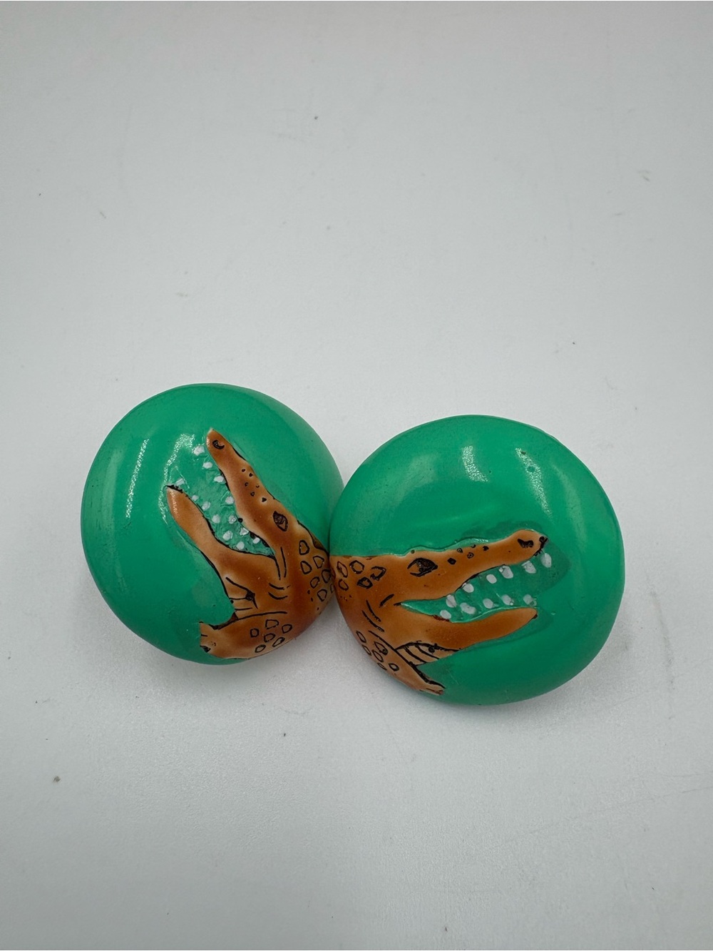 Green Crocodile Motif Button Earrings